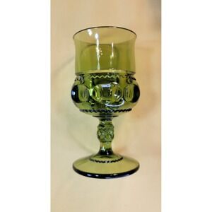 Vintage Kings Crown Thumbprint Green Indiana Glass Goblet 5.75" Tall